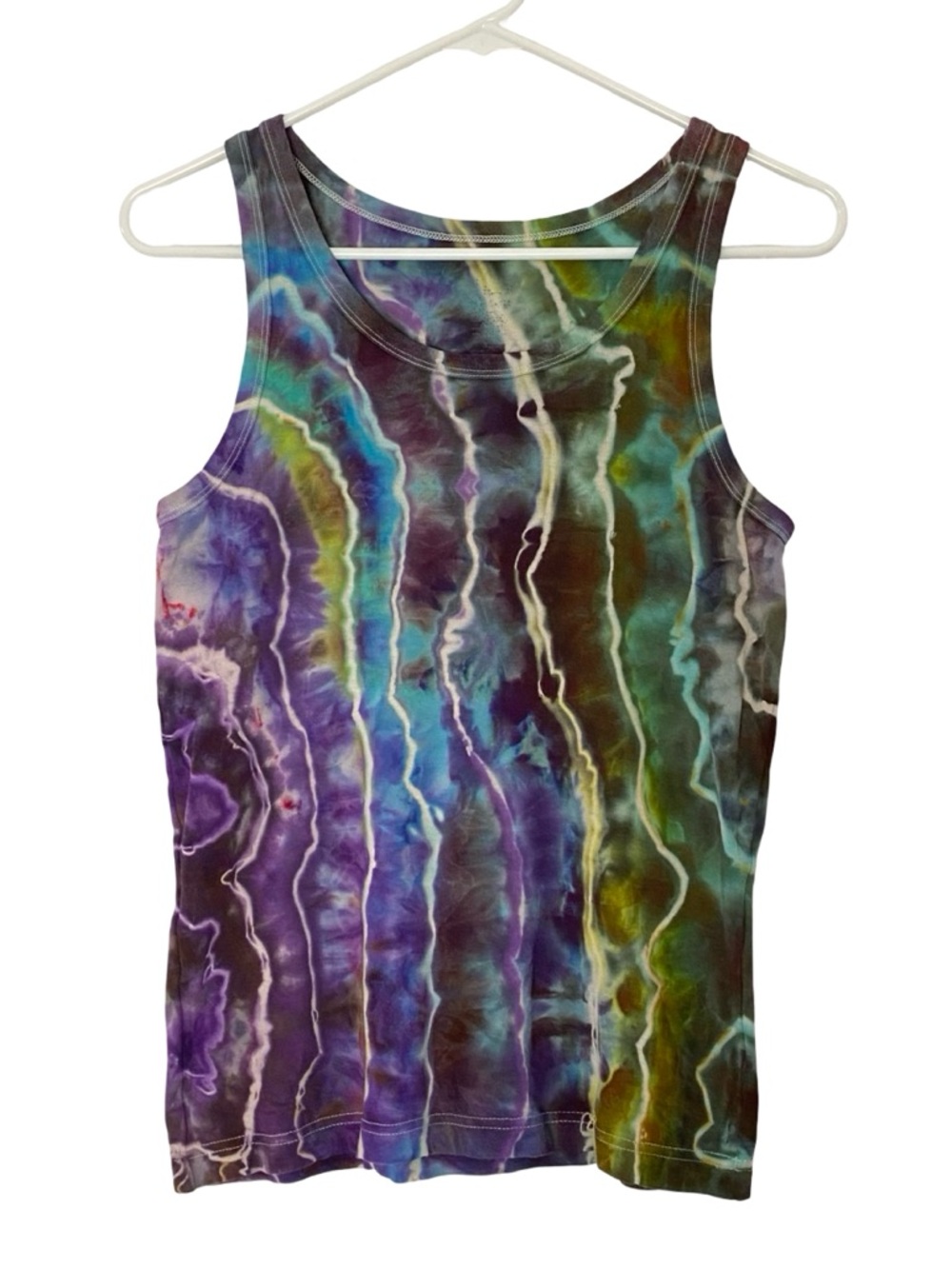Upcycled Tie Dye Tank Top Womens Size Medium Large Handmade Geode Ribbed Purple